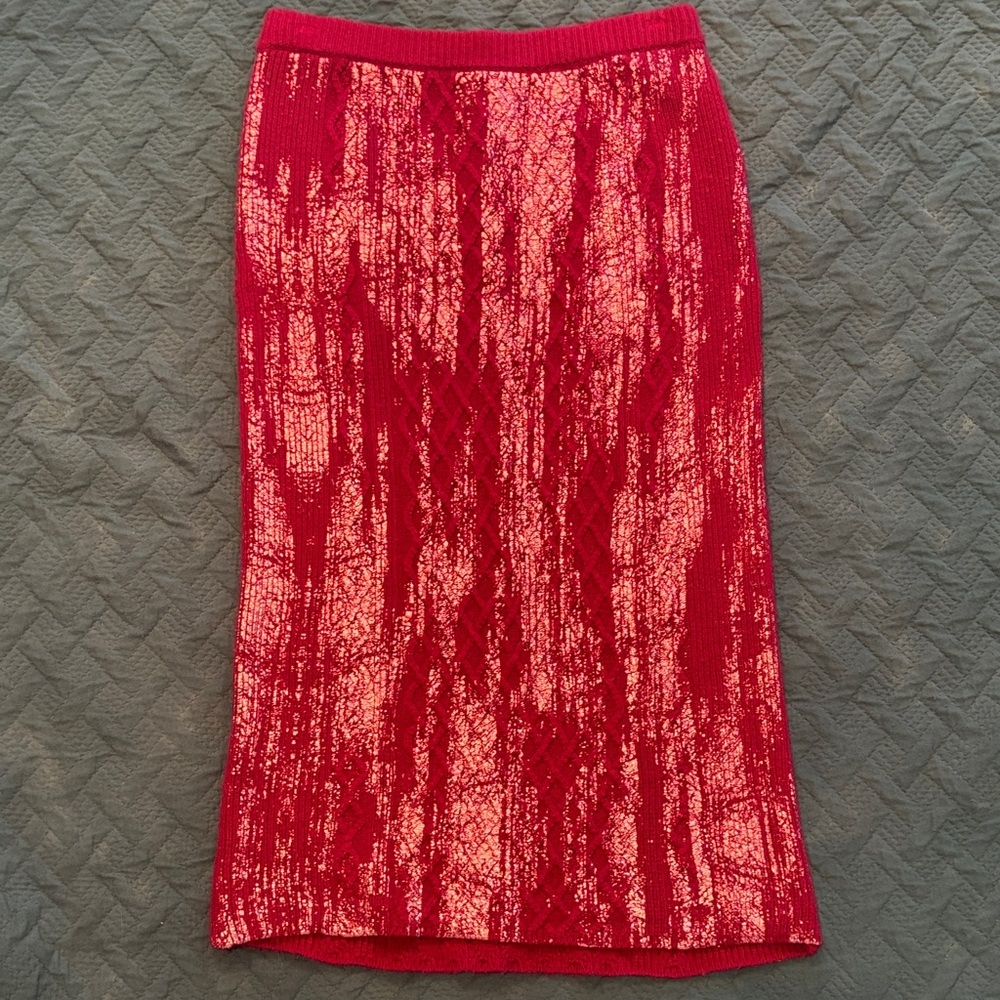 Elegant Red with Pink Metallic Sweater Knit Skirt